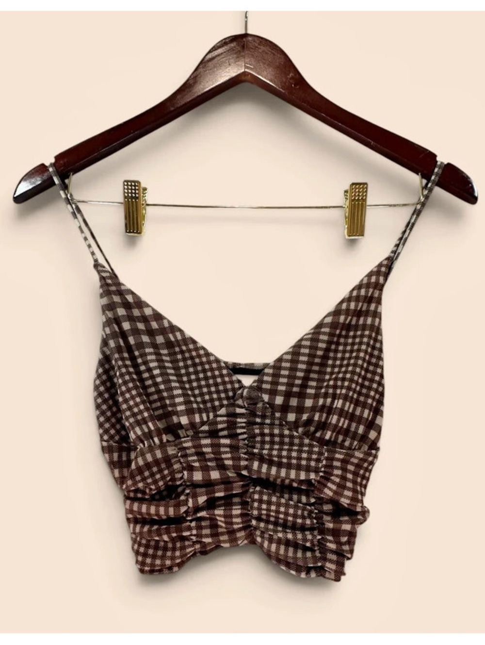 Urban Outfitters Brown Plaid Ruffle Cami Crop Top C0036